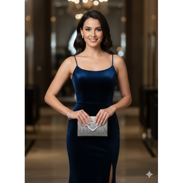 Evening Bag - Satin Envelope Clutch w/ Gradient Colored Beads - Gray -BG-EBP2043GY